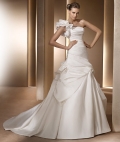 2012 Ball Style One Shoudler Puffy Satin Court Train A-line Wedding Bridal Gown