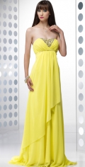 Scalloped-Edge Neckline Dropped Strapless Pleated Elegant Evening Dress