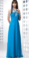 Beading Halter Pleated Floor Length Chiffon Elegant Evening Dress