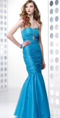 Sexy Mermaid / Trumpet Dark Blue Scalloped-Edge Neckline Ruched Strapless Evening Dress