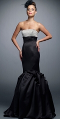 DArk Black Mermaid Taffeta Appliques Ruched Prom Dress