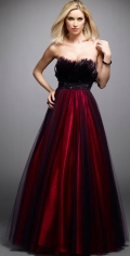 Claret Low Back Beaded In The Waist Satin Tulle WIth Feathers Prom/Evening Dress