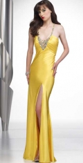 Fashion Beading Halter Furcation Side Ruched Evening Dress