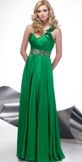 Sweetheart With One Flower Shoulder Dropped Side Draped With Beadings Designed Evening Dress