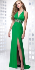 Halter Fashion V Neckline Ruched With Appliques Floor Length Evening Dress