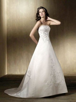 2012 extremely Strapless embroidery bodice and hemline Satin A Line wedding dress
