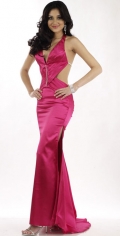 Novel Red Hlater With Deep V Neckline Side Furcation Elastic Satin Evening Dress