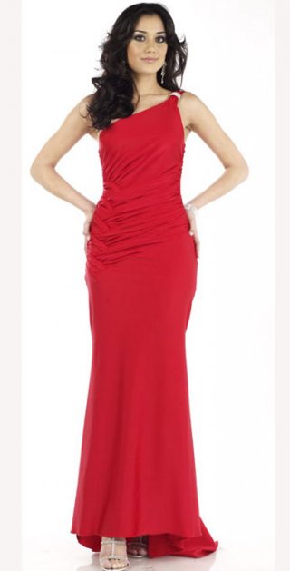 Faddish One Ruched Shoulder Empire Waist Evening Dress With Side Draped
