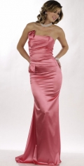 A Line Strapless Fully Ruched Floor Length Natural Elastic Satin Evening Dress