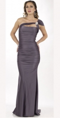 Slinky Grey Chubby Fully Ruched One Shoulder And Off The Shoulder Taffeta Evening Dress