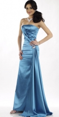 Glamorous Flat Neckline Strapless Elastic Satin With A Side Ribbon With Beadings Evening Dress