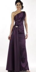 Modest Purple Ruched One Straps Evening Ball Gown Dress