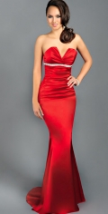 Attractive Red Mermaid V Neckline And Strapless Elastic Satin Evening Dress