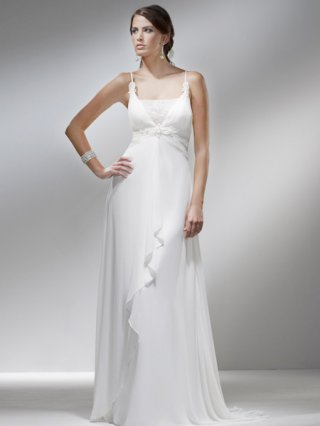 2012 Cheap beading decoration Spaghetti Straps Floor Length column chiffon Wedding dress