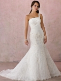 2012 mermaid One Strap sweep train allover beaded lace Wedding Dress