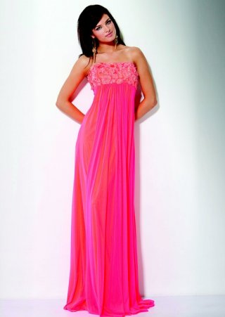 Simple A Line Strapless Natural With Flowers Flat neckline Floor Length Evening Dress