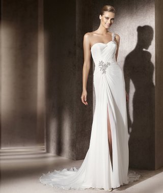 2012 One Strap with Applique Embrodiery Sweep length Beach Wedding Dress