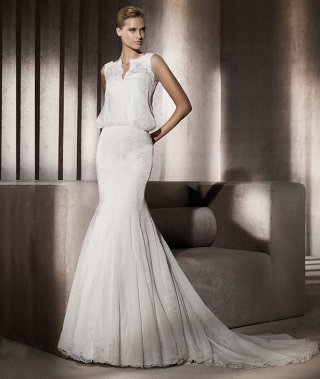 New Style Unique Lace Design Sweep/ Brush length Mermaid Wedding Dress