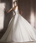 2012 A-line Strapless Satin Court Train Embroidery with Beadings Ball Gown Wedding Bridal Gown