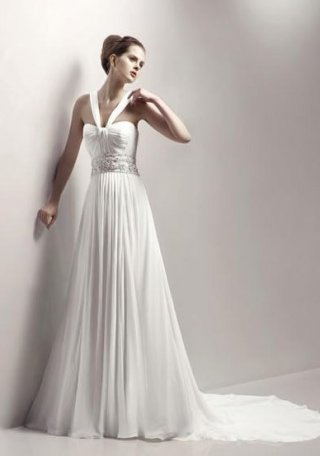 New Style Affordable Empire Waist Halter Pleated Cheap Beach Wedding Dress