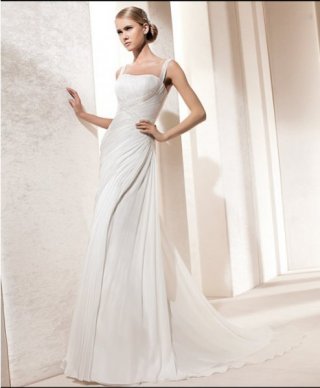 Graceful A-line Floor Length Discount Pleated Beach Wedding Dress