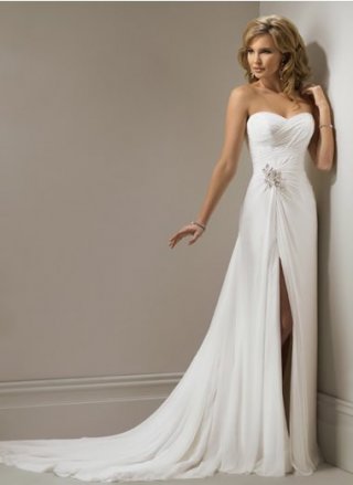 Unique Chiffon Long Length Sexy Beads Decorating Discount Beach Wedding Dress