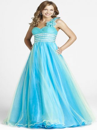 Light Blue Beads Working One Strap with flower A-line Design Prom Dress Available in Spring