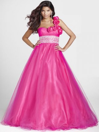 Exquisite Fushia One Flower Strap Cheap A-line Beads Working Ball gown Prom Dress
