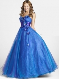 A-line Discount Turquoise Princess Design Rhinestone appliques Ball Gown Prom Dress at low price