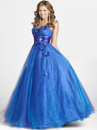 A-line Discount Turquoise Princess Design Rhinestone appliques Ball Gown Prom Dress at low price