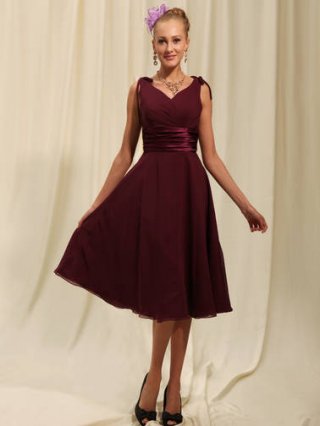 New Style Straps Tea Length Chiffon Customer-Made Bridesmaid Dress (BMD-150)