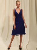 New Style Royal Blue V-Neck Tea Length Chiffon Customer-Made Bridesmaid Dress (BMD-154)