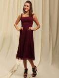 New Style Chocolate Tea Length Chiffon Customer-Made Bridesmaid Dress (BMD-155)