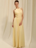Classic Jewel Neck With Ruched Floor Length Chiffon Bridesmaid Dress