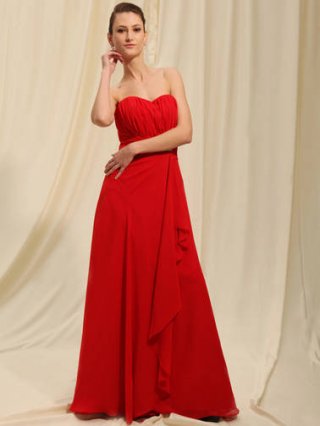Attractive Red Dropped With A Strapless Ruched Gown Bridesmaid Asymmetrical Dress