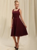 Classic Sequare Neckline Chiffon Skirt Knee Length Dress