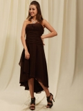 Asymmetrical Bateau Neckline Strapless Ankle Length Bridesmaid Dress