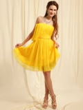 Brightly Mini Cute Chiffon Strapless With Pleated Skirt Dress