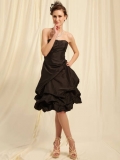 Cute Black Scalloped-Edge Neckline Multi Layers Bridesmaid Draped Dress