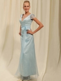 A Deep V Neckline With Short Sleeves Bridesmaid Floor length Dress