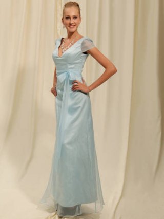 A Deep V Neckline With Short Sleeves Bridesmaid Floor length Dress