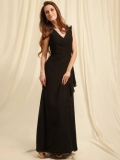 Elegant Black Deep V Neckline Side Draped Floor Length Bridesmaid Dress