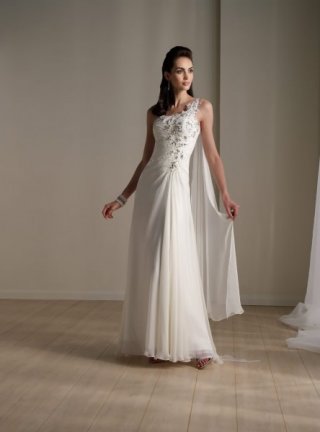 Embroider One Shoulder Side plait Floor Length Beach Wedding Dress
