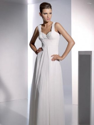 Cheap Beads Working Chiffon Empire Waist Design Beach Wedding Dress With Straps