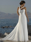 Exclusive Applique Ruched Design Cheap Chiffon Beach Wedding Dress Hot Sale in Spring and Summer