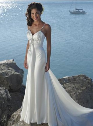 Alluring Spaghetti Straps Sweetheart Long Length Cheap beadings Beach Wedding Dress