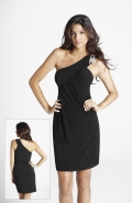One Ruched Shoulder Column Style Chiffon Evening Dress
