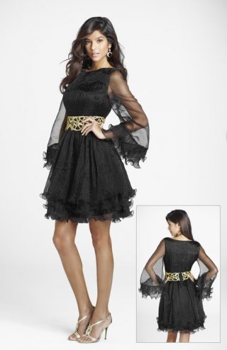 New Style Jewel Neckline Draped Evening Skirt Tulle Over Taffeta