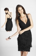 Deep Side Draped V Neckline Asymmetrical Style Party Dress