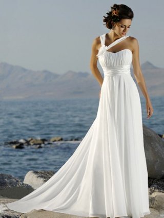 Wholesale summer Cheap White Empire Waist Double Straps Sweetheart Chiffon Wedding Dress